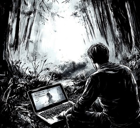 AI art - laptop survivalist